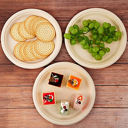 Vplus 150 Pack Compostable Disposable Paper Plates 10 inch Super Strong 100% Bagasse Natural Biodegradable Eco-Friendly Sugarcane Plates(nature) - color: Nature, style: 10 IN Round Plates