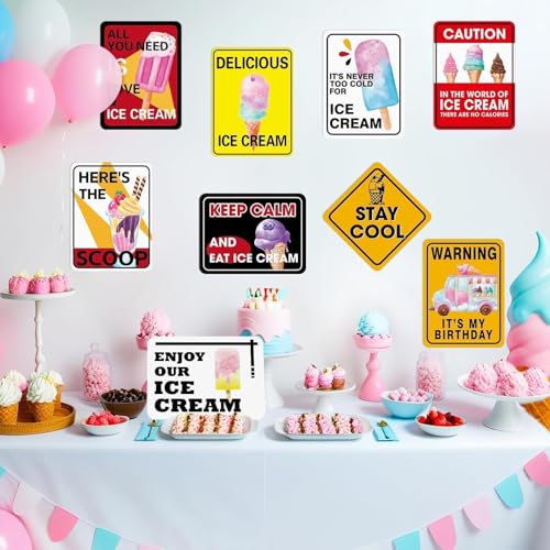 WERNNSAl Ice Cream Party Decorations - 9PCS Ice Cream Sign Birthday Party Decorations for Popsicle Theme Birthday Supplies Sign Decor for Wedding Graduation Summer Party Favor - style: Ice Cream 001