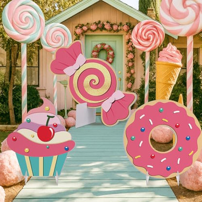 Soulchen 3 Pcs 24 Inch Large Candy Party Indoor Backdrop Decorations 3 Candy Board Signs with Bases, Candyland Photo Booth Props for Christmas Holiday Display Candyland Birthday Photo Booth Decor - style: Candy Party