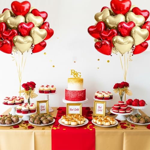 TONIFUL 30Pcs 18 Inch Champagne Gold Red Balloons Heart Shape Foil Mylar Banners Decoration for Birthday Valentine's Day Wedding Bridal Shower Anniversary Engagement Party Supplies - color: Gold Red