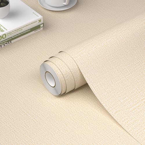 WADILE Grasscloth Peel and Stick Wallpaper 15.7in x 196.8in, Textured Contact Paper for Cabinets, Faux Linen Wall Paper Pull and Stick, Fabric Vinyl Wallpaper Self Adhesive Beige - color: Beige, size: 15.7" x 196.8"