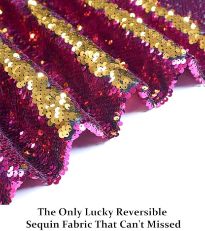 DUOBAO 36" Wide Reversible Fuchsia/Gold Sequin Fabric | Sparkling Mermaid Sequins for Crafts, Costumes, Event Backdrops | Non-Slip Backing, Premium DIY Material by The Yard - color: Fuchsia to Gold, size: 1 Yard