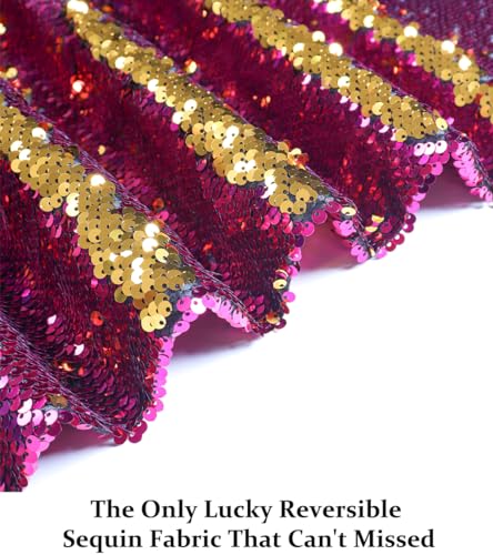 DUOBAO 36" Wide Reversible Fuchsia/Gold Sequin Fabric | Sparkling Mermaid Sequins for Crafts, Costumes, Event Backdrops | Non-Slip Backing, Premium DIY Material by The Yard - color: Fuchsia to Gold, size: 1 Yard