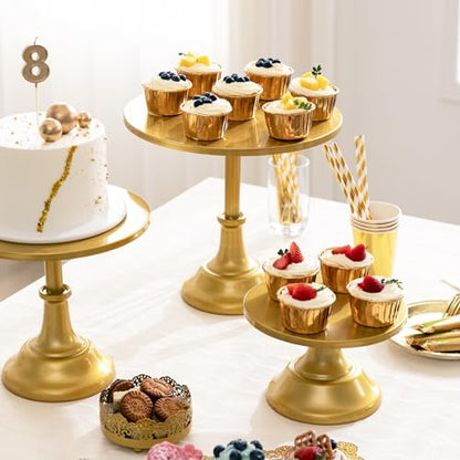 HBlife 3 PCS Gold Cake Stand Set (8"/10"/12" Plate) for 6-10 Inch Cakes, Dessert Table Display Set, Cupcake Stand for Party, Wedding, Birthday, Baby Shower, Anniversary (Metal) - color: Gold