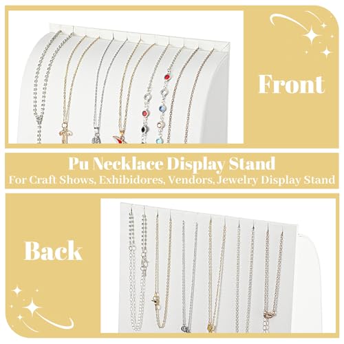 2 PCS Cambered Wooden Necklace Display Stand with PU Leather Soft Mat Jewelry Display Holder for Vendors Home Boutique Countertop Pendant Chain Chokers Organizer (White)