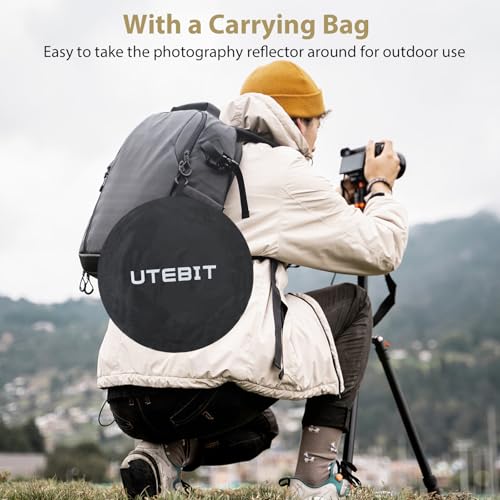 UTEBIT 35"x47"/90x120cm Photography Reflector with Stand & Clamp, 5-in-1 Oval Foldable Reflector with Carrying Bag,Translucent/Silver/Gold/White/Black Photography Reflector for Studio&Outdoor Lighting - size: 35x47 Inch