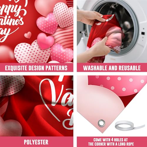 Valentine's Day Photography Backdrop 72 x 44 Inch - Pink Red Heart Filled Happy Valentine's Day Banner for Romantic Shoots - color: Red