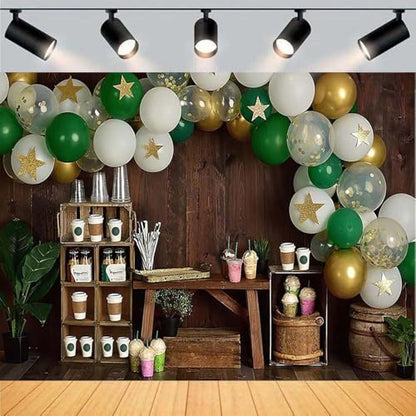 Coffee Photography Backdrop Rustic Brown Wood Coffee Shop Backdrop Balloons Coffees Ice Cream Party Background Balloon Stars Photography Background Kids Portrait Decor Backdrop Photo Studio Prop,8X6FT