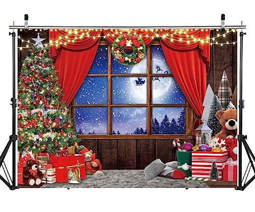 8X6FT Winter Christmas Window Backdrop Red Xmas Party Decoration Banner Studio Prop Pictures Background DH-803 - size: 8X6FT