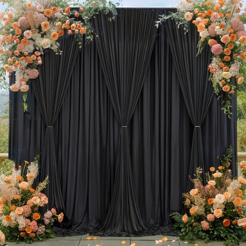 Wish Care Black Backdrop Curtain 4 Panels - Wrinkle-Free Polyester Photography Drapes for Wedding & Party - 16 X 10FT - color: Black, size: W4' x H10'(4 panels)