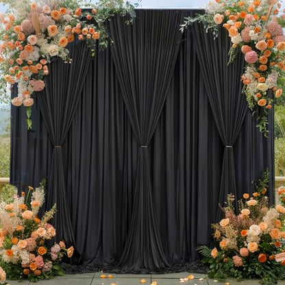 Wish Care Black Backdrop Curtain 4 Panels - Wrinkle-Free Polyester Photography Drapes for Wedding & Party - 16 X 10FT - color: Black, size: W4' x H10'(4 panels)