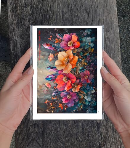 Decoupage Paper Pack (35 Sheets 6"x8") Gemstone Flowers: Radiant Floral Blooms Intertwined with Sparkling Crystals in Vibrant and Lush Dreamlike Arrangements for Enchanting Artistic Wall Art FLONZ - color: Sixteen
