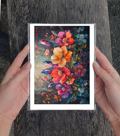 Decoupage Paper Pack (35 Sheets 6"x8") Gemstone Flowers: Radiant Floral Blooms Intertwined with Sparkling Crystals in Vibrant and Lush Dreamlike Arrangements for Enchanting Artistic Wall Art FLONZ - color: Sixteen