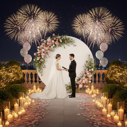 7.2 ft White Round Backdrop Cover, Adjustable 5 to 7.2 ft Wrinkle-Free Polyester Circle Arch Backdrop Stand, Foldable Background for Wedding, Birthday, Baby Show, Photography, Event - color: white