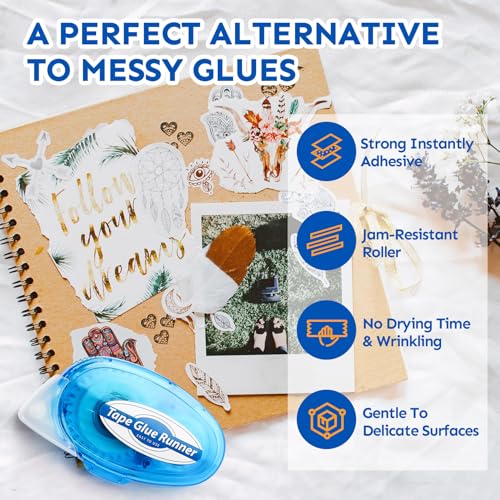 Tmol 4 Pack Scrapbook Tape, 26 Ft x 0.31 in Double Sided Tape Roller, Permanent Adhesive Tape Dispenser Runner, Photo-Safe Glue Tape Roller for Scrapbooking, Crafts and Arts Projects, Smooth & Clean - size: 4 pack