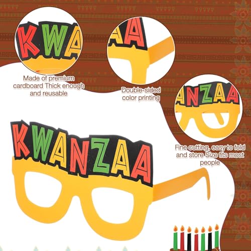 Pajean 36 Pcs Kwanzaa Party Favor Packs Decoration Kwanzaa Photo Props Paper Glasses Bulk African Theme Eyeglasses for Party Favors, Cultural Celebration Decorations, Red Black Green Event Accessories - style: Kwanzaa