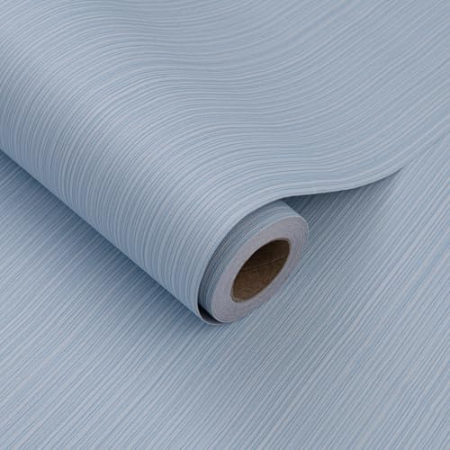 Light Blue Faux Grasscloth Wallpaper Peel and Stick Linen Textured 24"x394" Upgraded Thick Self-Adhesive Waterproof Neutral Decorative Contact Paper Vinyl Film Roll for Wall Bedroom Kitchen - color: Light Blue, size: 23.6" x 393"