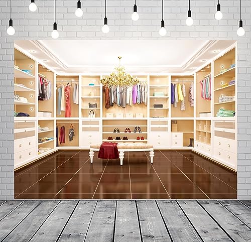 BELECO 5x3ft Fabric Luxury Cloakroom Backdrop Modern Apartment Interior Dressing Room White Wardrobe Closet Chandelier Background for Video Conference Zoom Meetings Home Office Photo Studio Props