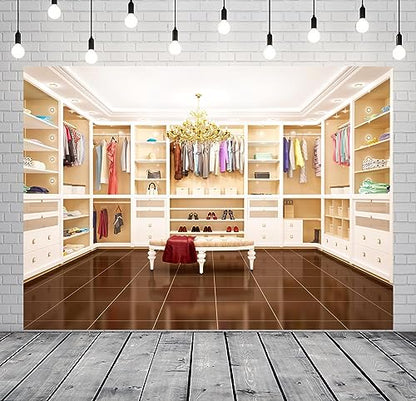 BELECO 5x3ft Fabric Luxury Cloakroom Backdrop Modern Apartment Interior Dressing Room White Wardrobe Closet Chandelier Background for Video Conference Zoom Meetings Home Office Photo Studio Props