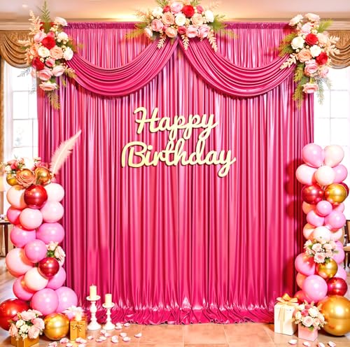 10ftx10ft Hot Pink Sequin Backdrop Curtain for Parties, Wrinkle Free Thick Glitter Sparkle Photo Backdrop Drapes 2 Panels 5x10FT Shimmer Back Drop Cloth for Wedding Birthday Photography Background - color: Hot Pink, size: 5'W×10'H _2 Panels