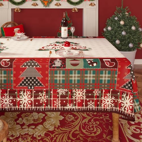 Christmas Rectangle Table Cloth,100% Waterproof Tablecloth,Christmas Decorations for Home, Vinyl Tablecloth Plastic Table Cover for Party，Picnic,Dining,Outdoor 54" x 54",Christmas Trees - color: Christmas Trees, size: 54" x 54" (Square)
