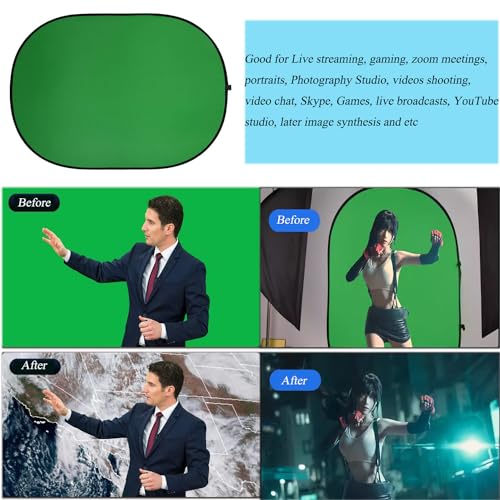 5x7ft/1.5x2m Chromakey Backdrop with 7.8ft/2.4m Stand, 2-in-1 Green Screen and Blue Screen Reversible Collapsible Background Panel for Photography Studio, Live Streaming, Video Shooting, Games - color: Green/Blue