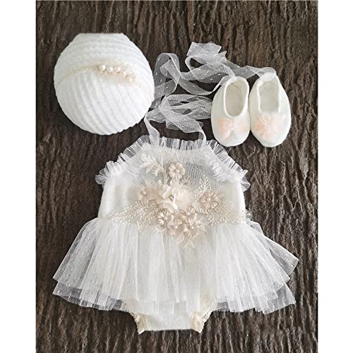 Zeroest Newborn Photography Prop Outfits Girl Lace Outfit Set Baby Girl Photo Shoot Infant Princess Photos - color: Milky