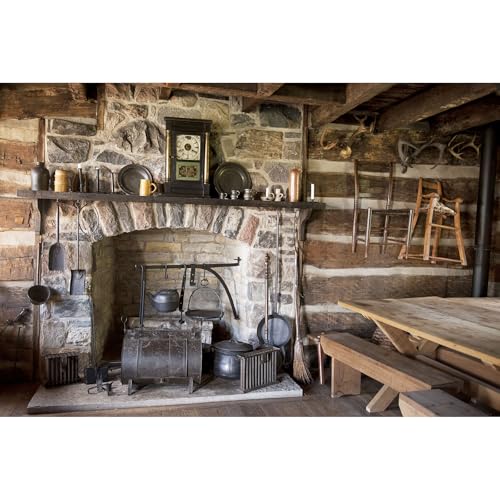 Rustic Kitchen Backdrop Western Old Wooden House Interior Kitchen Background Rural Farmhouse Fireplace Cooking Utensils Background Old Pioneer Log Home Farmers Backdrop Portrait Photo Props 6x4ft - size: 6x4ft