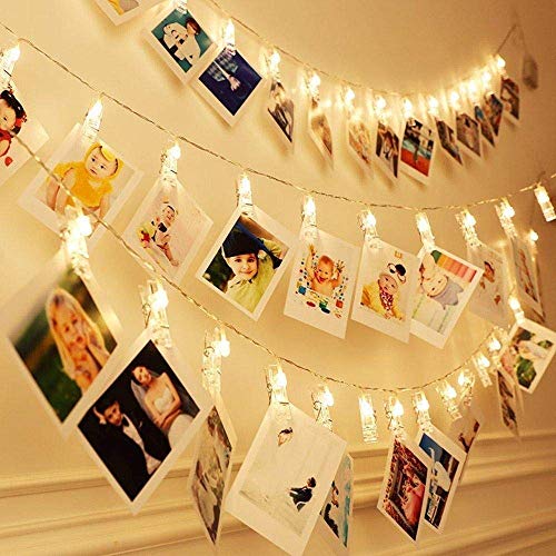 Dopheuor Photo Clip String Lights LED Battery Operated Starry Fairy Copper String Lights with Clips Warm White for Pictures Bedroom Wall Patio Halloween Thanksgiving Christmas Party Wedding Décor - color: Warm-white, size: 20