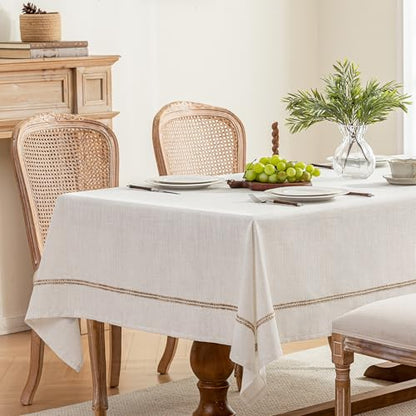 Linen Tablecloth with Decorative Woven Stripe, Spill & Wrinkle Resistant Table Cloth Rectangle Table, Farmhouse Tablecloths Textured Fabric for Dining,Kitchen,Everyday & Holiday Decor,60x84 - size: 84" x 60" (Rectangular)