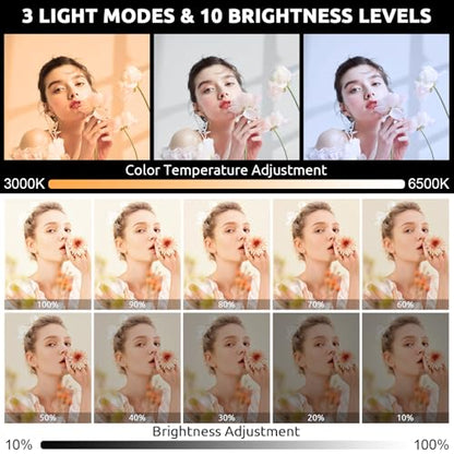 ELZO Selfie Light Rechargeable with Clip, 97 LED Portable Phone Lights with Adjustable 10 Color Modes, Up to 6500K CRI 97+, 3 Light Modes for iPhone, IPad, Laptop, TikTok, Makeup, Live Stream, Vlog