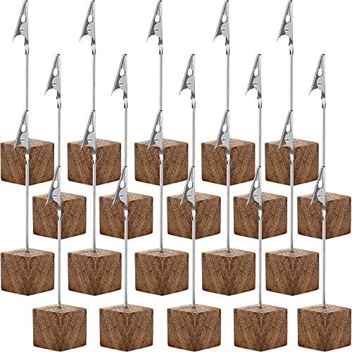 Gersoniel Cube Base Memo Clip Holder with Alligator Clip Wood Table Number Holder Cube Base Place Card Stand Mini Photo Menu Stand for Displaying Number Card(Wood Color) - color: Wood Color