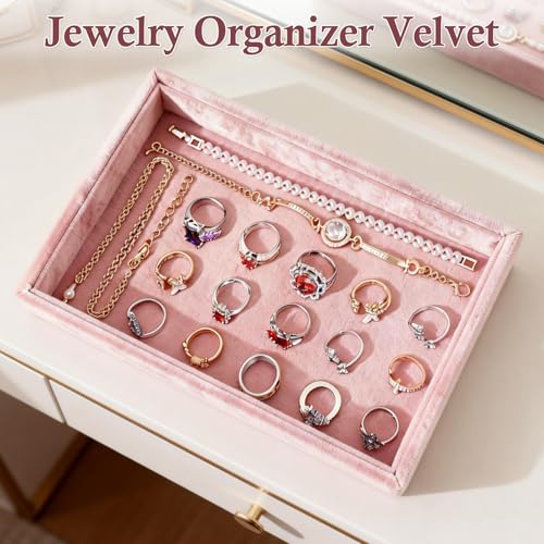 DYNWAVE Jewelry Organizer Jewelry Drawer Insert High End Velvet Jewelry Display Holder Jewelry Storage for Home Gifts for Girls Women - color: Pink Blank Tray