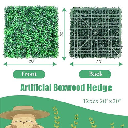 HWT 12 Pcs 20"X20"Grass Wall Backdrop, UV-Protected Greenery Wall Backdrop, Grass Wall Panels, Boxwood Hedge Wall Green Wall Decor Boxwood Panels Indoor & Outdoor Decor