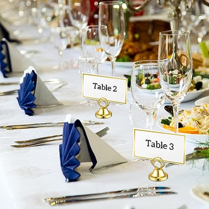 Fulmoon 24 Pcs Mini Table Number Holders Place Card Holders 1.5 Inch Steel Table Sign Stands for Wedding Graduation Reception Restaurant Home Photo Picture Office Memo(Gold) - color: Gold