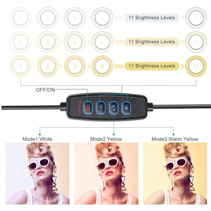 2 in 1 LED 6" Ring Light with Tripod Stand & Clamp for YouTube Video and Makeup, Mini LED Camera Light with Cell Phone Holder Desktop Lamp with 3 Light Modes & 11 Brightness Level - size: 6 inch with Tripod and Clamp