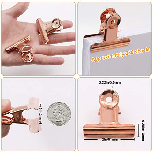 Coideal Bulldog Paper Clips Rose Gold, 20 Pcs 2 Inch Large Metal Binder Hinge Clip for Office, Food Bags, Pictures Photos, Art Crafts (50 mm) - color: Rose Gold