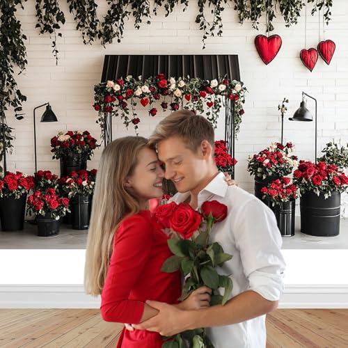 Mocsicka Valentines Day Backdrop Red Black Valentines Day Photography Backdrop Decorations Romantic Red Rose Heart Love Background Photo Prop Supplies (8x6ft) - size: 8x6ft