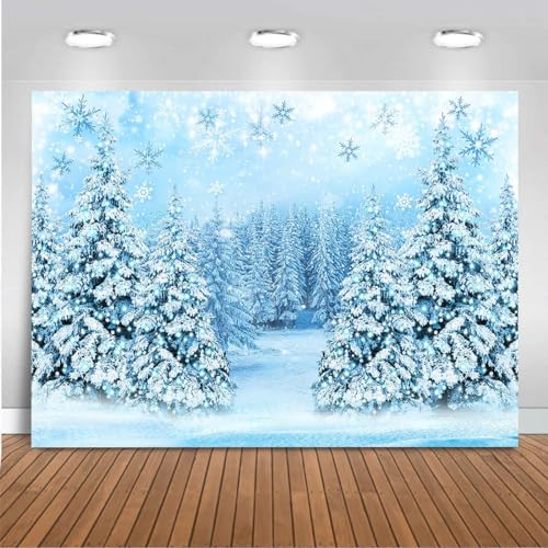 Mocsicka Winter Scene Backdrop Snowy Christmas Pine Tree Halo Spots Photography Background Blue Wonderland Snowflake Forest Party Holiday Photoshoot Props (Blue, 10x7ft) - color: blue, size: 10x7ft