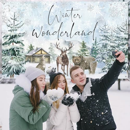 Mocsicka Winter Wonderland Backdrop Banner Woodland Animals Winter Wonderland Baby Shower Birthday Holiday Party Decorations Photo Booth Props (6x3.6ft) - size: 6x3.6ft
