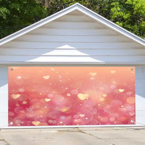 7X16ft Valentine's Pink Glitter Heart Garage Door Cover Decoration Background Valentine Party Wedding Baby Shower Photo Backdrop Sweet Female Birthday Girls Lovers Banner Cover - color: Pink1, size: 7X16