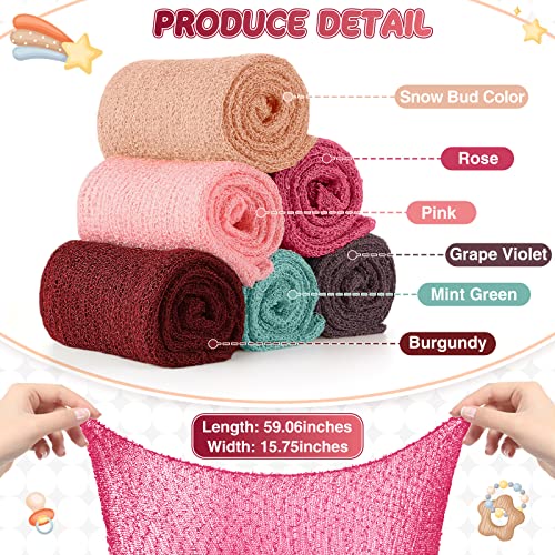 Tudomro 6 Pcs 15.8 x 59'' Newborn Baby Stretch Wraps Set 6 Colors Baby Photography Props Unisex Newborn Long Ripple Wrap Photo Blanket for Girl Boy Christmas DIY Photography(Vivid Color) - color: Vivid Color