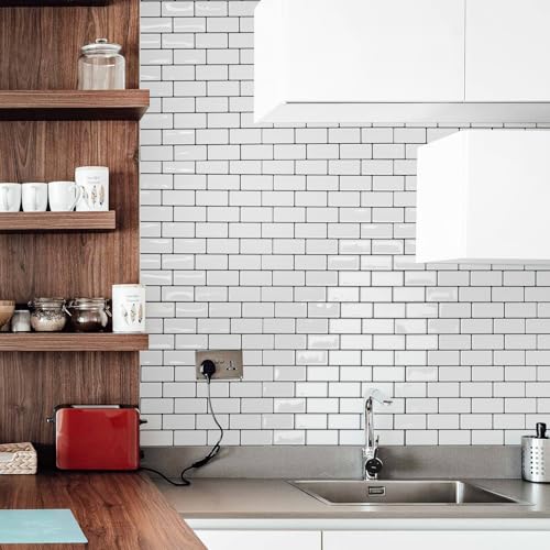 Art3d 10-Sheet Peel and Stick Backsplash Tile for Kitchen - 12”×12” Stick on Wall Tile for Kitchen Bathroom Countertop Living Room, Warm White with Black Grout - color: Warm White With Black Grout