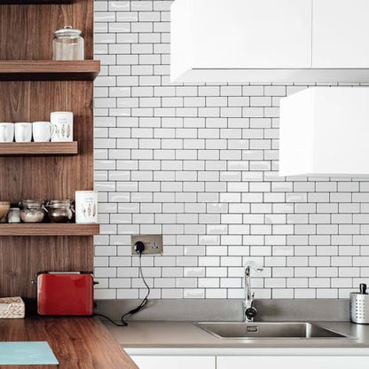 Art3d 10-Sheet Peel and Stick Backsplash Tile for Kitchen - 12”×12” Stick on Wall Tile for Kitchen Bathroom Countertop Living Room, Warm White with Black Grout - color: Warm White With Black Grout