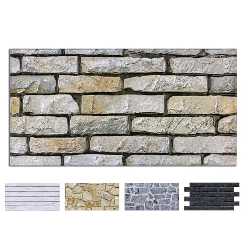 COMSTICKC 3D Stone Wall Panel Peel and Stick,12 Pcs of 22.8" x 11.8", DIY Lightweight PVC Stone Brick Textured Self Adhesive Wall Tiles Backsplash Interior Decor, Paintable, Covers 22.48 sq.ft - color: Brown Stone Brick