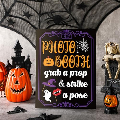 Briwooody Photo Booth Sign with Stand Retro Background Table for Halloween Indoor and Outdoor Party Theme Event Photography Props Desktop Decoration Supplies - style: Halloween