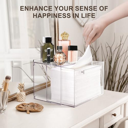 Disposable Facial Towels Storage Box - Acrylic Container Compatible With Clean Skin Club Clean Towel XL - Wall-Mounted Makeup Organizer With Drawer Valentine's Day Gifts - color: Clear