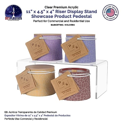 Marketing Holders 4 Pack Clear Acrylic Riser Display Stand 11 Wide x 4.5 Deep Merchandising Showcase One Piece Fixture Retail Stores and Boutiques Throne Small Figurines and Products Platform - size: 11"W x 4.5"D x 4"H