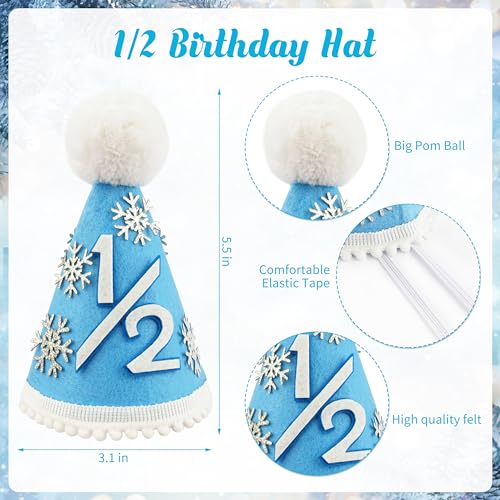 1/2 Birthday Snowflake Half Birthday Decorations - Snowflake It's My 1/2 Birth Banner Glitter Cake Topper Tassel High Chair Banner & Crown, Hat Halfway to One Boy Girl Party Supplies - color: White