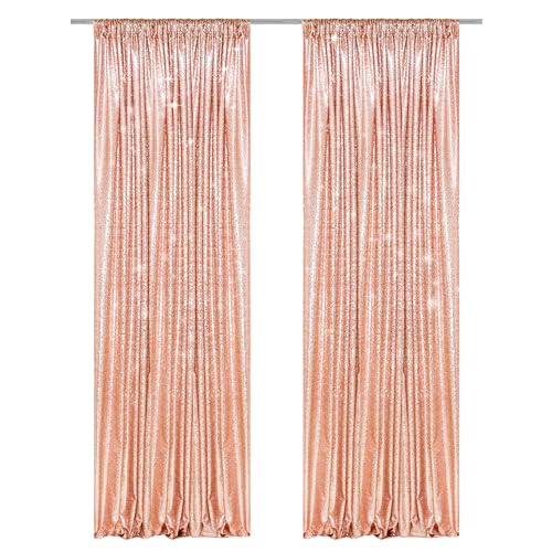 PartyDelight Rose Gold Sequin Backdrop Curtains 2x8ft 2 Panels - High Density 3mm Shimmer Sequin Background Sparkly Photography Drapes for Bridal Showers, Anniversaries, Elegant Weddings & Event Decor - color: Rose Gold, size: 24"W x 96"L (Pack of 2)